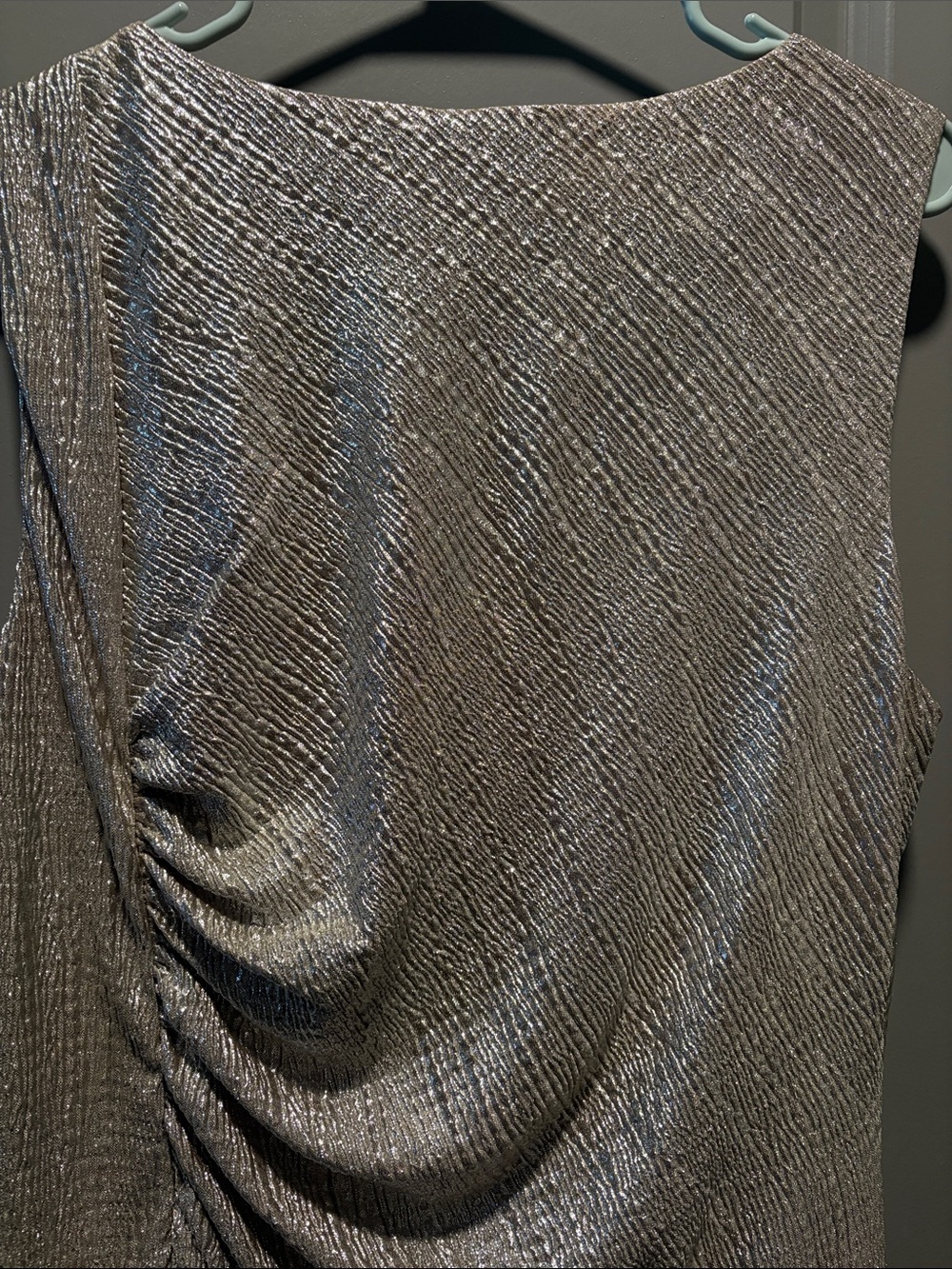 Calvin Klein Champagne Metallic Ruched Midi Dress 14W Cocktail Wedding Guest - Picture 9 of 9